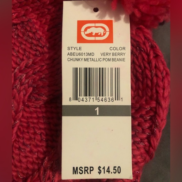 NWT ECKO Pink “Chunky Metallic POM Beanie” - Picture 3 of 4